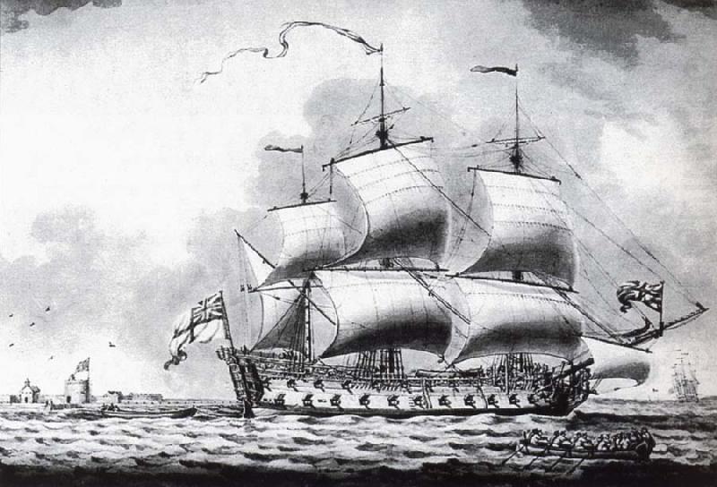 Francis Swaine A drawing of a British two-decker off Calshot Castle china oil painting image